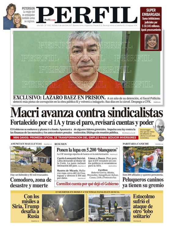 La tapa del Diario Perfil de este sábado
