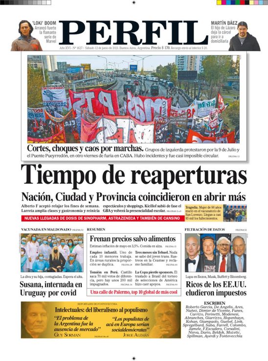 La tapa del Diario PERFIL del sábado 12 de junio de 2021