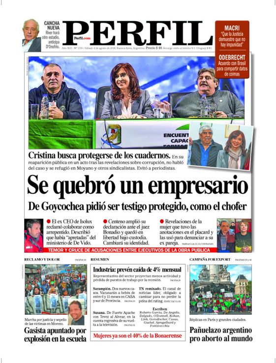 La tapa de Diario PERFIL de este sábado