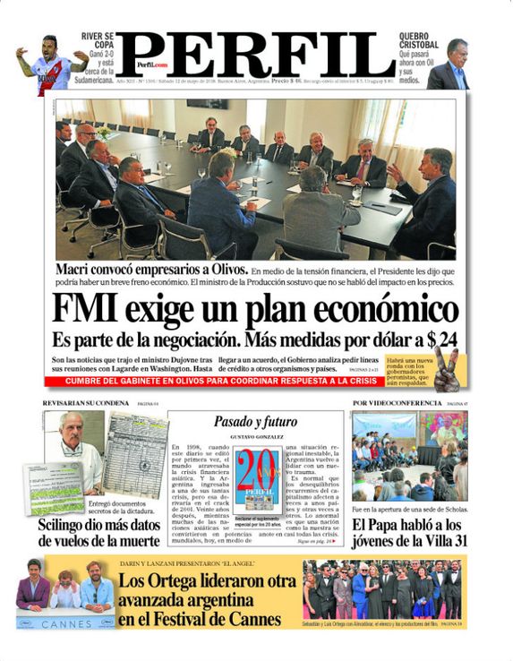La tapa de Diario PERFIL de este sábado