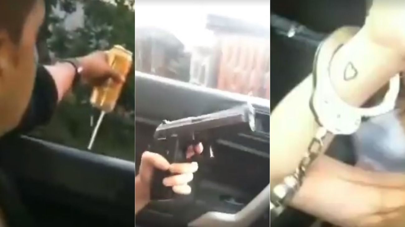 Un policía se filmó con un arma, cervezas y esposas mientras manejaba