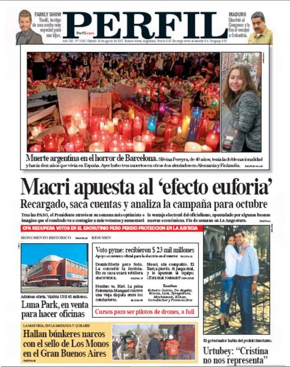 La tapa de este sábado del Diario Perfil