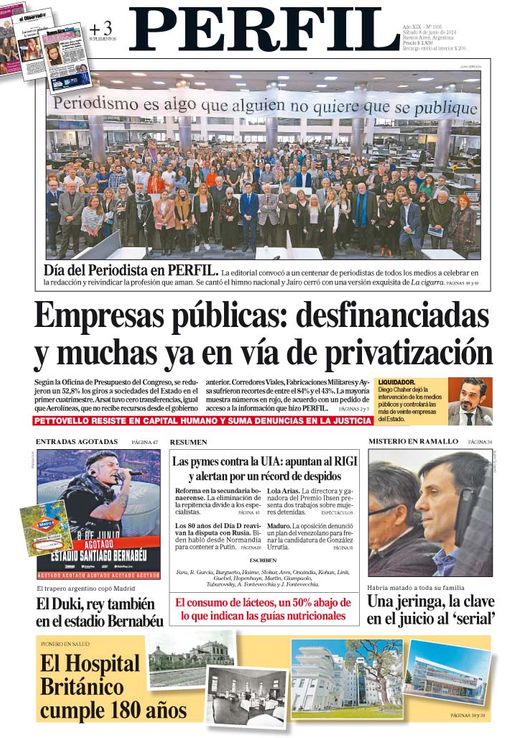 La tapa del Diario PERFIL del sábado 8 de junio de 2024