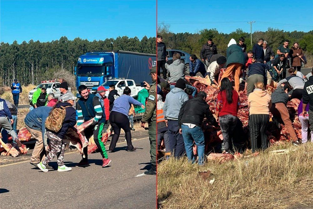 Un camión frigorífico volcó en Entre Ríos y así los vecinos saquearon las reses