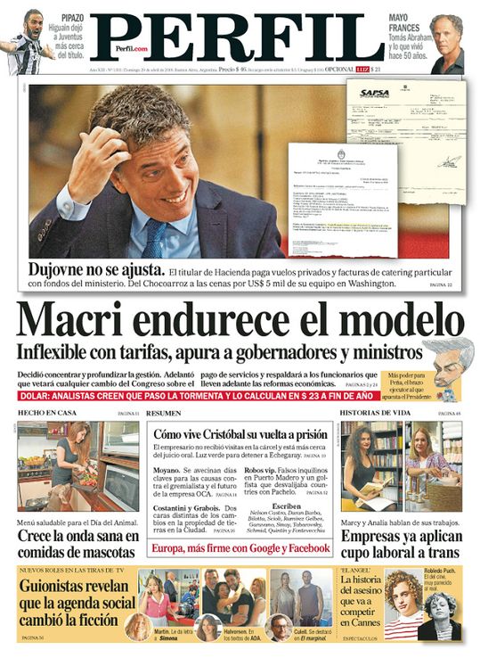La portada del Diario Perfil de este domingo 29 de abril