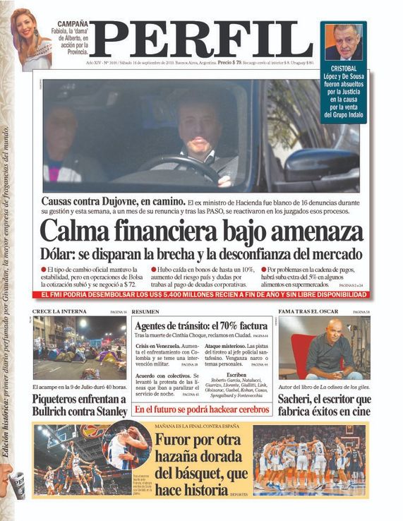 La tapa de Diario PERFIL de este sábado