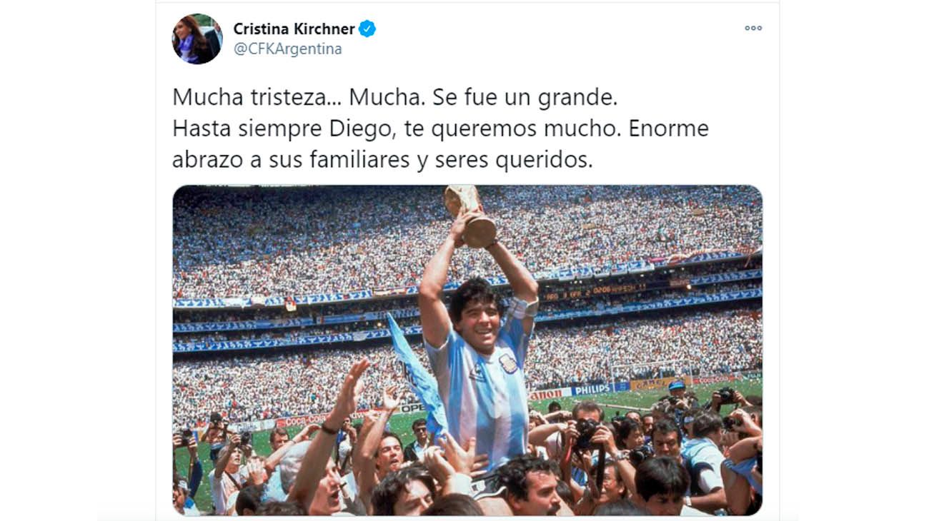 Cristina Kirchner: "Se fue un grande. Hasta siempre Diego"