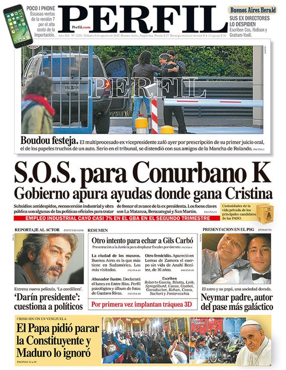 La tapa de Diario Perfil de este sábado