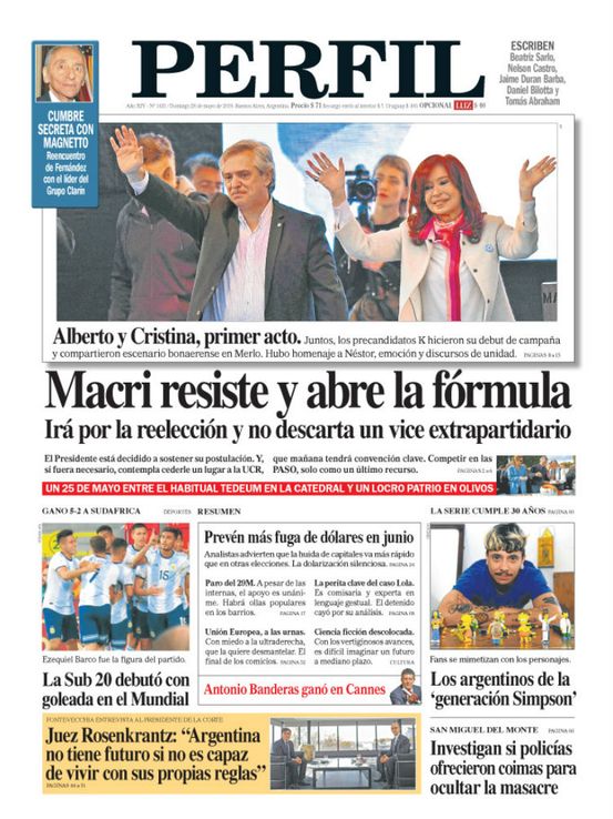 La tapa del Diario PERFIL de este domingo