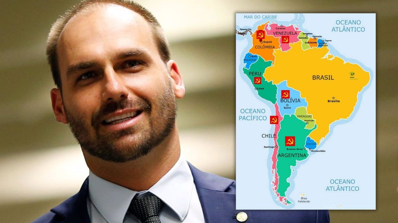 El mapa de Eduardo Bolsonaro: llamó "Falklands" a las Islas Malvinas y no las incluyó en Argentina