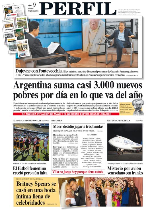La tapa del Diario PERFIL de este domingo 12 de junio de 2022