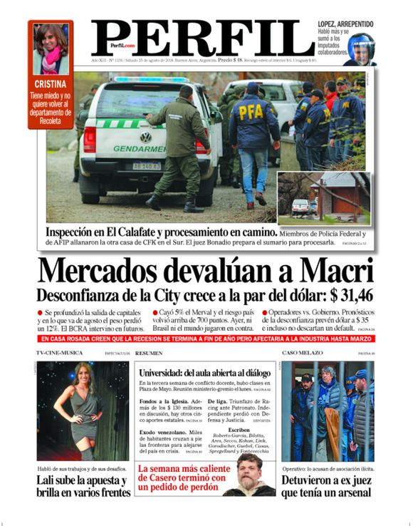 La tapa de Diario PERFIL de este sábado