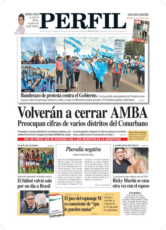 La tapa de Diario PERFIL de este domingo 21 de junio