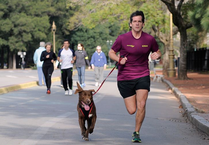 Corren junto con sus perros por consejo de veterinarios y médicos