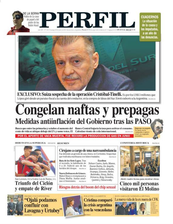 La tapa de Diario Perfil de este domingo 28 de julio