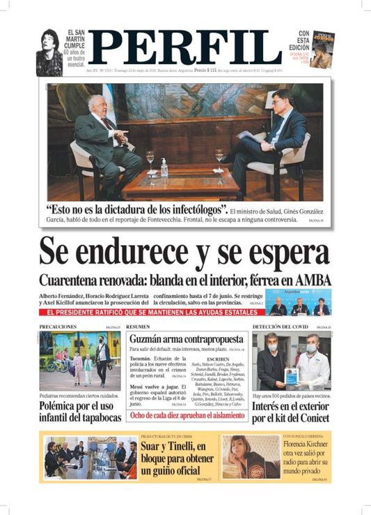 La tapa de diario PERFIL de este domingo 24 de mayo de 2020
