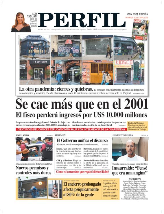 La tapa del Diario PERFIL de este domingo 28 de junio de 2020
