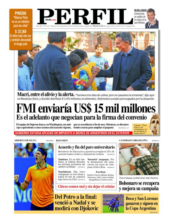 La tapa del Diario PERFIL de este sábado