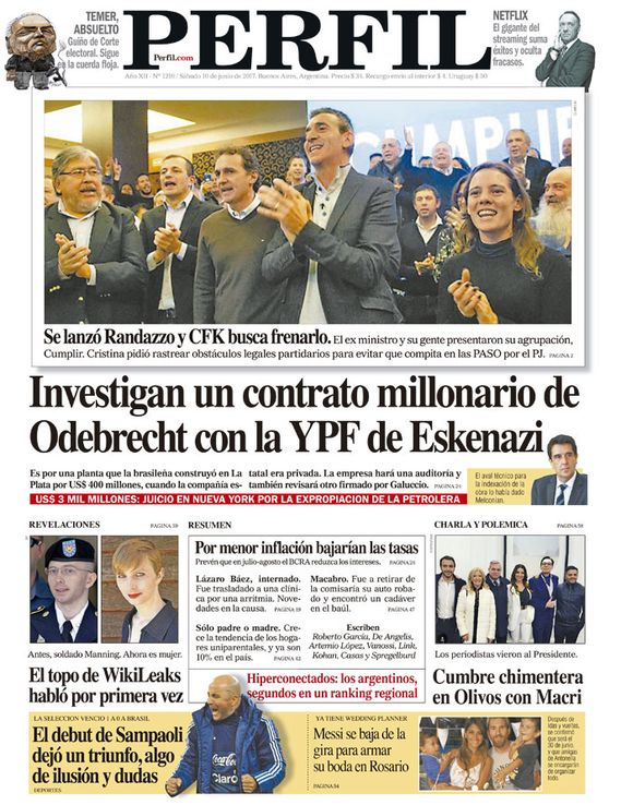 La tapa de este sábado del Diario Perfil