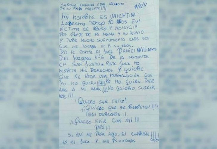 Angustiante carta de una nena abusada a Vidal: "¡No quiero sufrir más!"