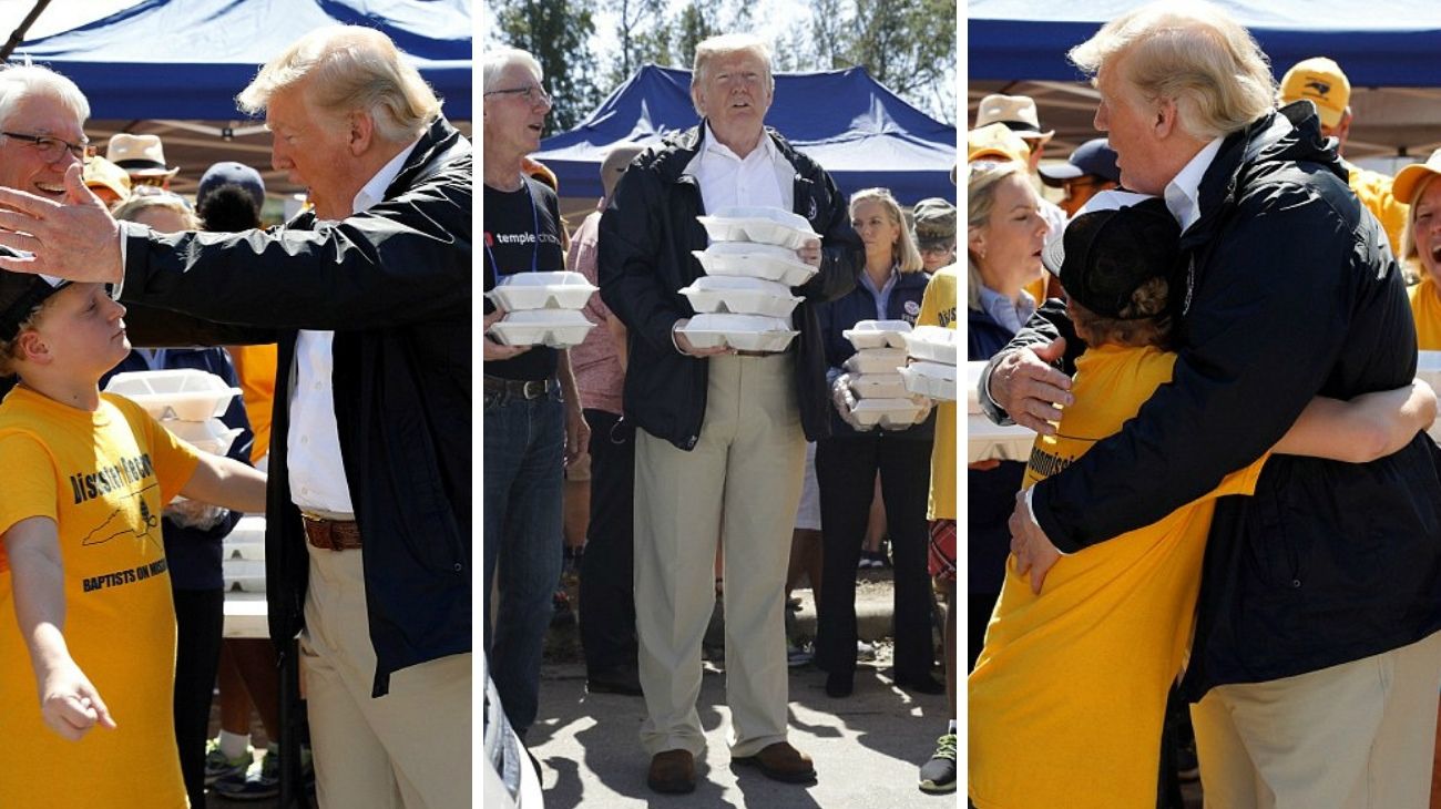 Trump visitó a las víctimas del huracán Florence y les repartió alimentos
