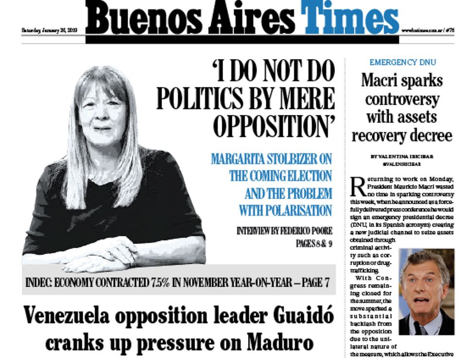 Tapa y temas principales de BA Times de este sábado