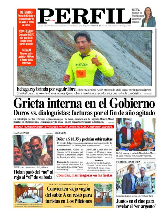 La tapa de Diario PERFIL de este sábado