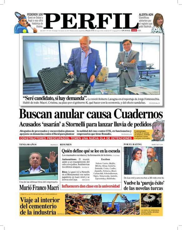 La tapa del Diario PERFIL de este domingo