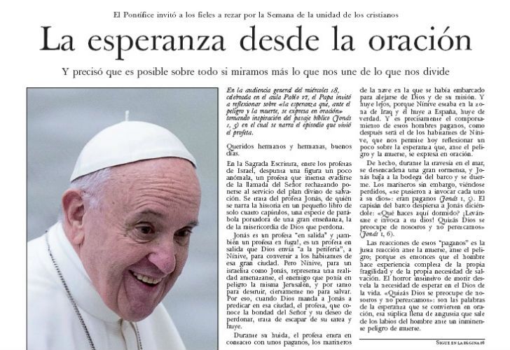 Este sábado, con Diario Perfil, la nueva edición de L'Osservatore Romano
