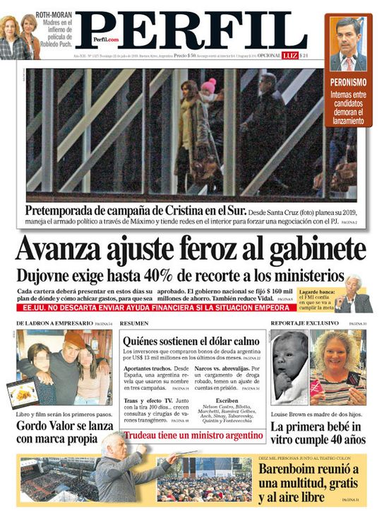 La tapa de Diario Perfil de este domingo 22 de julio