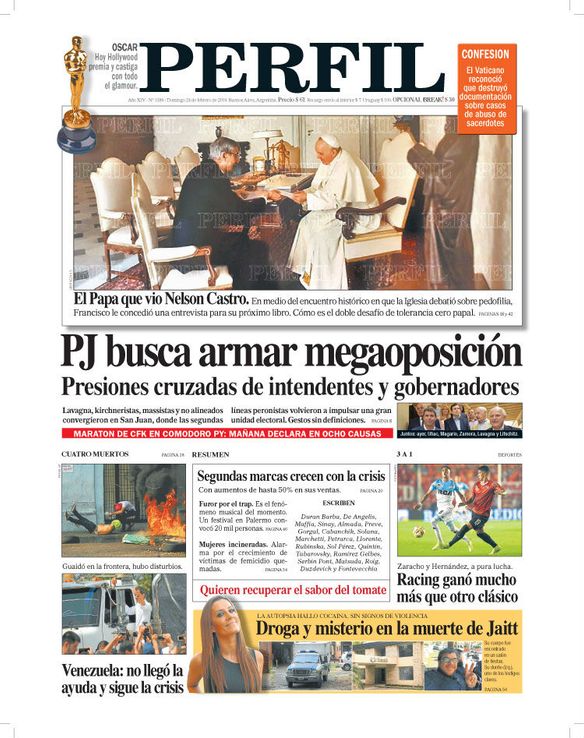 La tapa del Diario PERFIL de este domingo