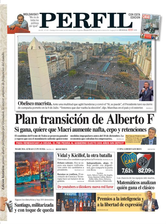 La tapa de Diario PERFIL de este domingo 20 de octubre