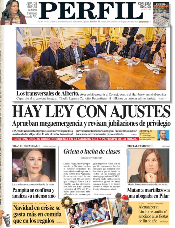 La tapa de este sábado 21 de diciembre de Diario Perfil