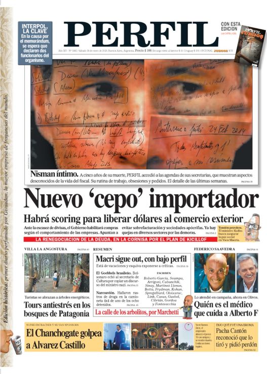 La tapa de diario PERFIL de este sábado 18 de enero