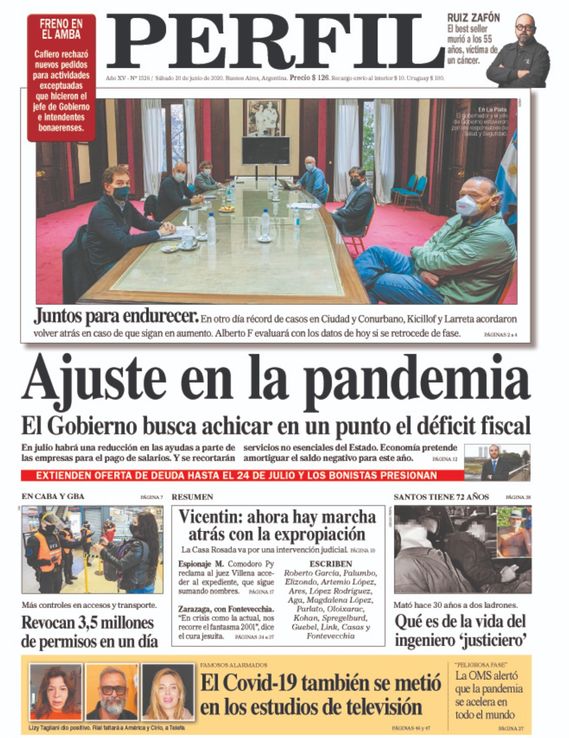 La tapa de Diario PERFIL de este sábado 20 de junio