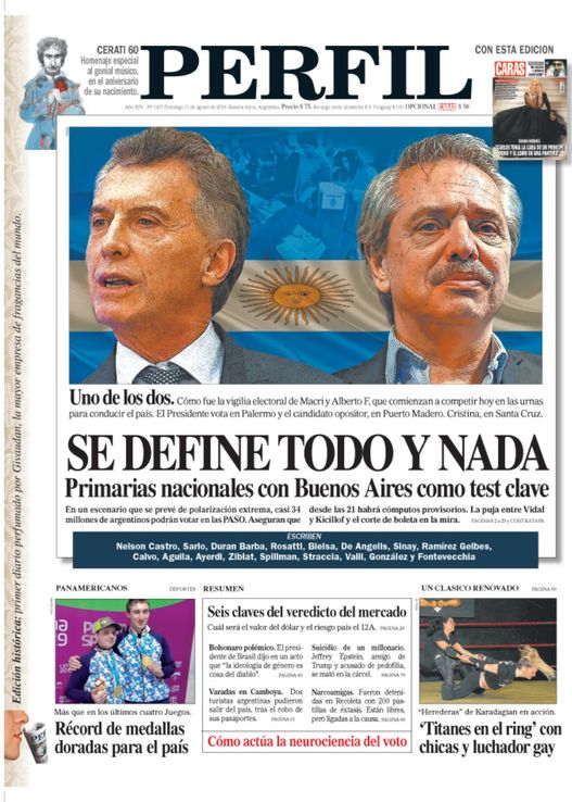 La tapa del diario PERFIL del domingo 11 de agosto