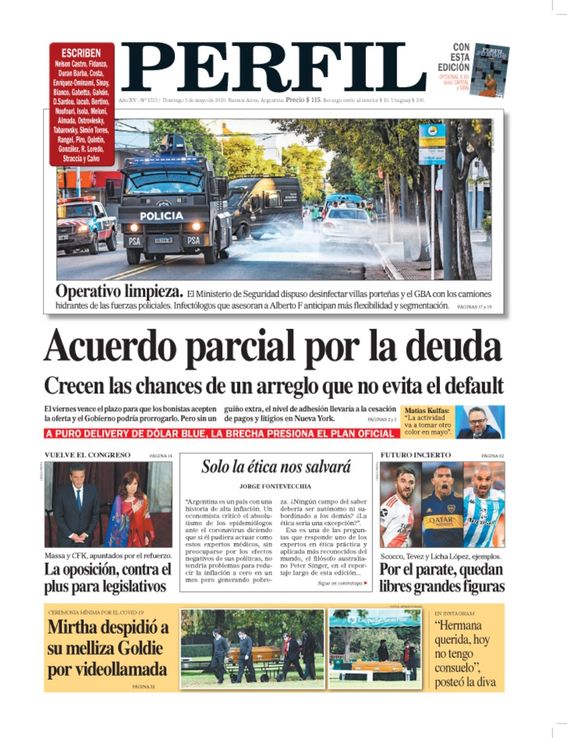 La tapa de diario PERFIL de este domingo 3 de mayo de 2020