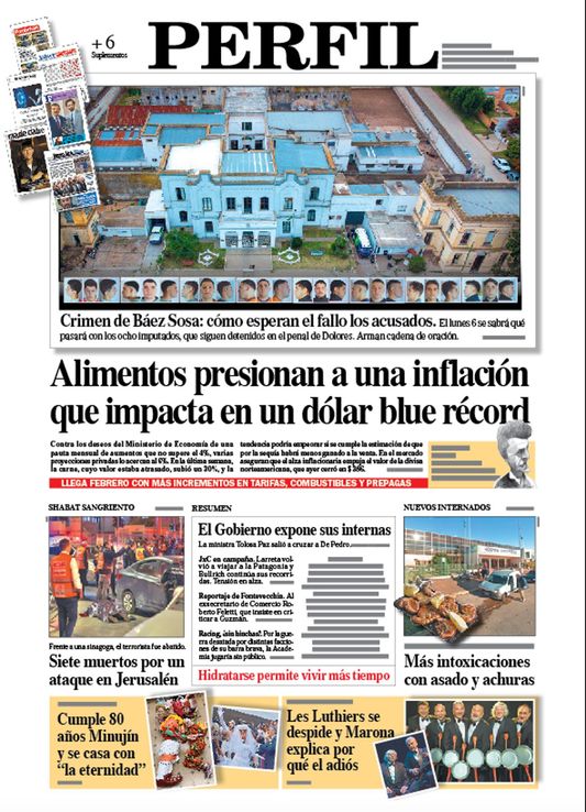 La tapa del Diario PERFIL del sábado 28 de enero de 2023