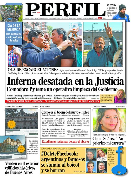 La tapa de Diario Perfil de este domingo 25 de marzo