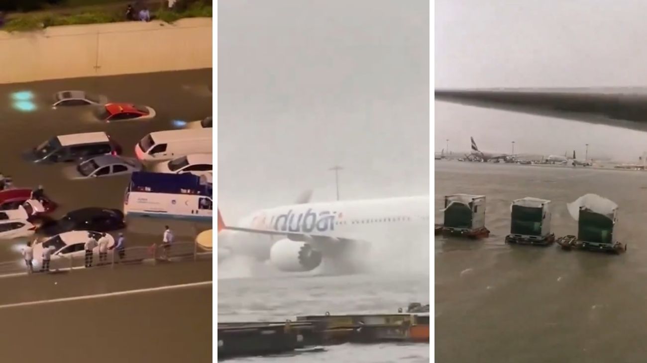 Apocalipsis en Dubái: las estremecedoras imágenes de la tormenta que hundió aviones y vehículos