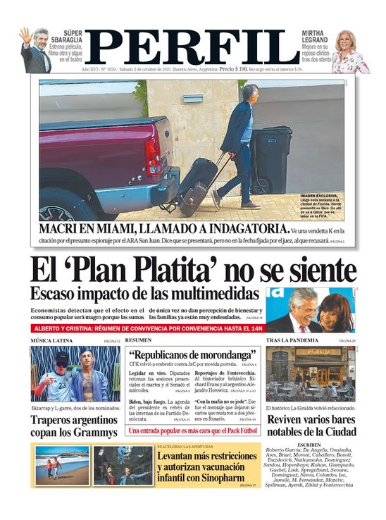 La tapa del Diario PERFIL de este sábado 2 de octubre de 2021