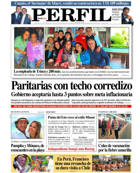 La tapa de Diario PERFIL de este sábado
