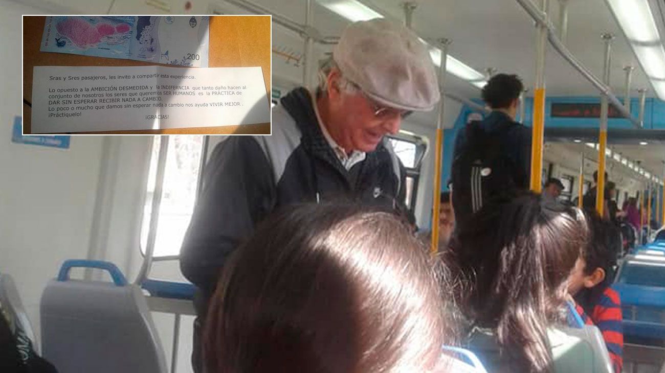 Un anciano repartió billetes de $200 en el Sarmiento