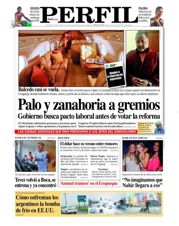 La tapa de Diario PERFIL de este sábado