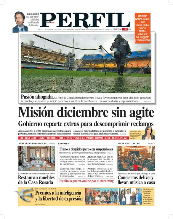 La tapa de Diario PERFIL de este domingo