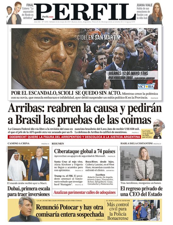 La tapa del Diario Perfil del sábado