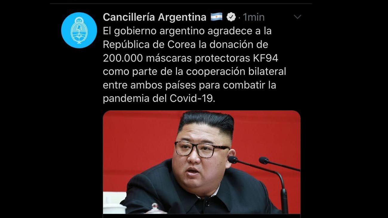 Cancillería investiga un confuso tuit sobre Corea del Sur con foto de Kim Jong-un