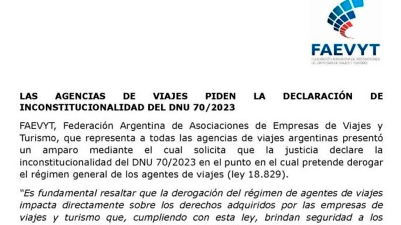 Agencias de viajes se suman al pedido de inconstitucionalidad