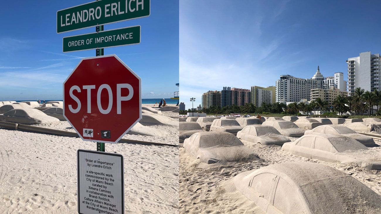 Un embotellamiento sobre la arena, la obra que Erlich llevó a Art Basel