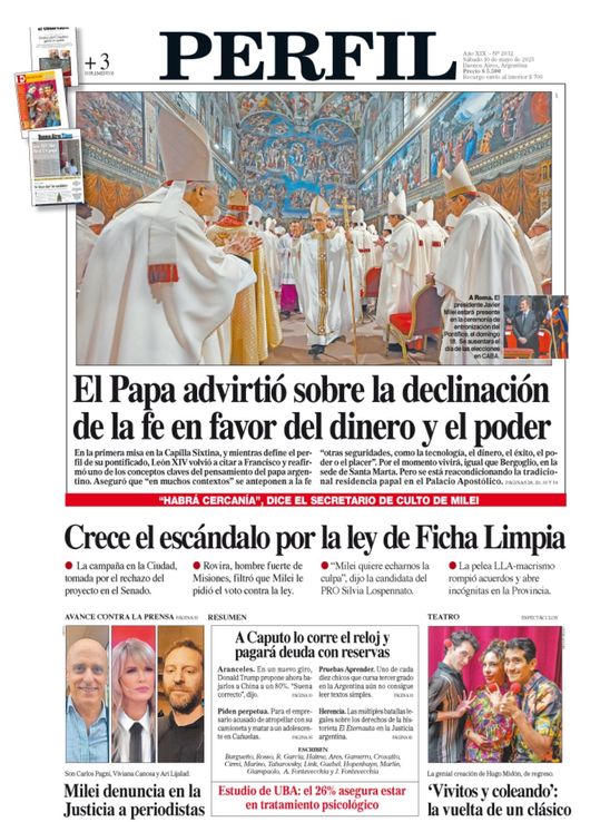 La tapa del Diario PERFIL del sábado 10 de mayo de 2025